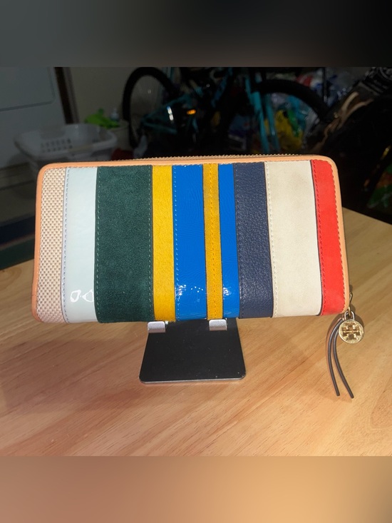 Tory Burch Handbags - Tory Burch Multicolor Striped Zip Wallet with Gold Logo Charm